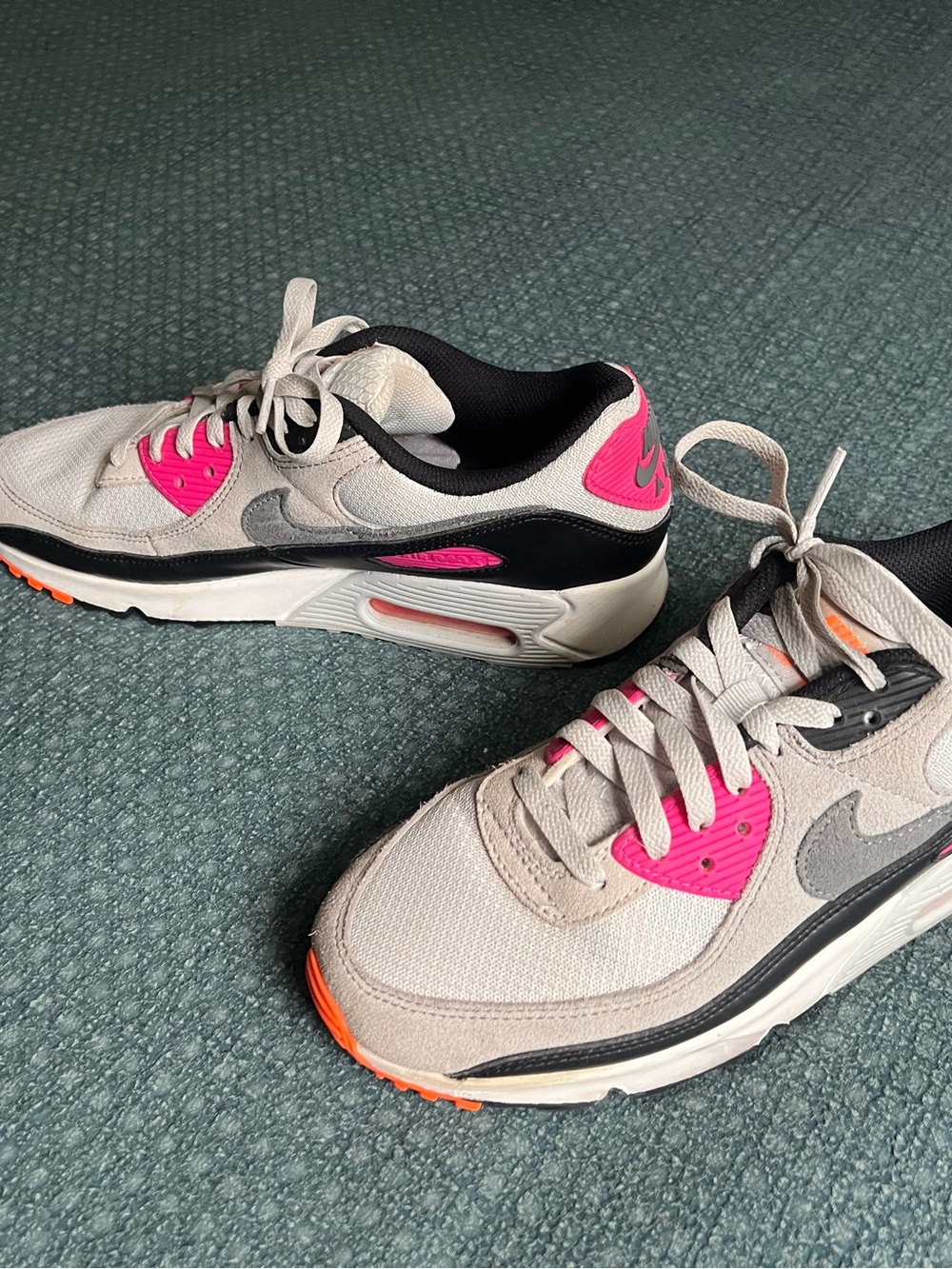 Nike Women’s Sneakers - Light Gray, Hot Pink & Black with Orange Detail